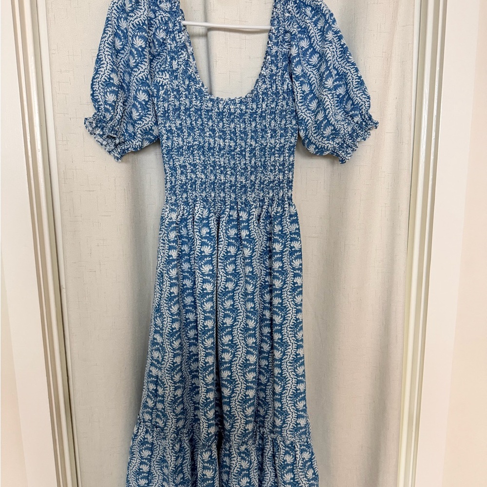 Hill House Louisa Dress in Trailing Blue Vine Crepe